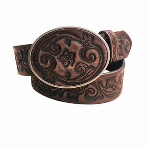 Ariat Women's Brown Embossed Filigree Floral Buckle Leather Belt Small